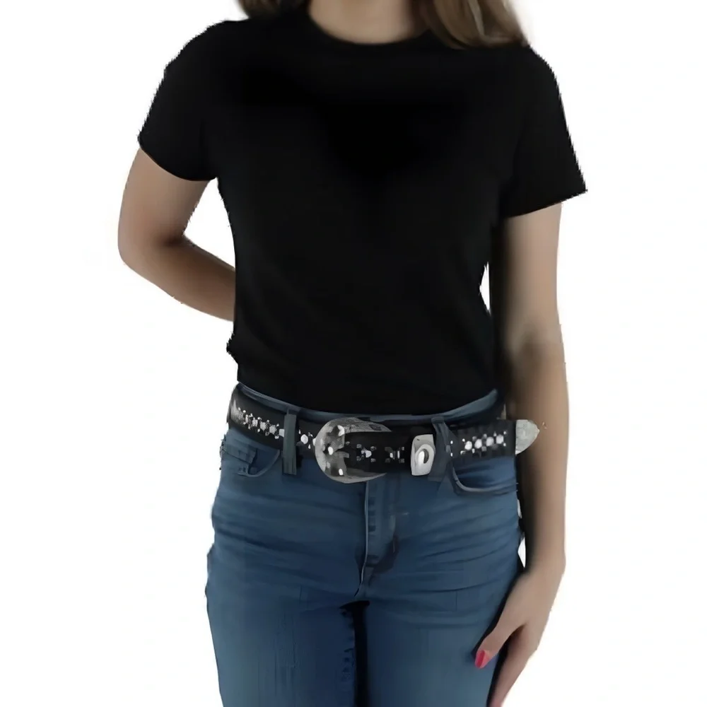 CTM • Western Belt With Rhinestones And Studs Cowgirl Crystal Bling Accessory